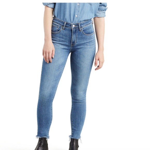 LEVI'S 721 HIGH RISE SKINNY JEANS frayed bottom Cuff 5 Pocket Zip Fly 5 Pocket - Picture 1 of 8